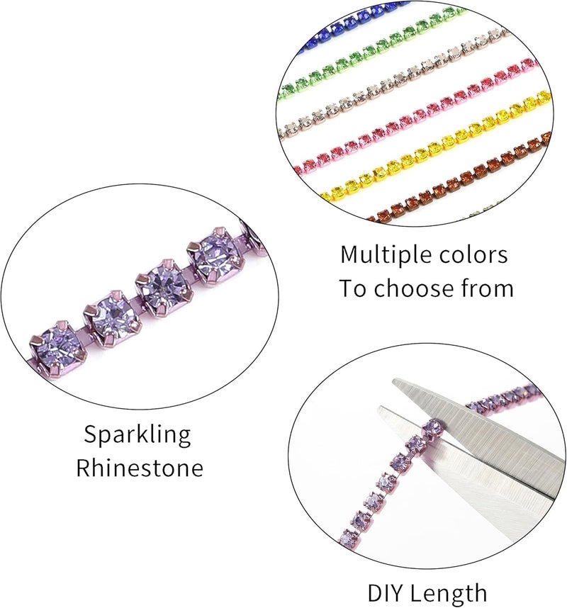 Rytenz 10 Yards 3 MM Rhinestone Chain Trim Crystal Rhinestone Close Chain Trim for Sewing Crafts, DIY Decoration, Jewelry, Clothing, Shoes (Light Violet) - Image 3